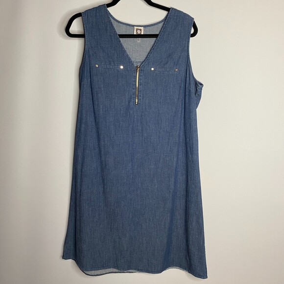Anne Klein Chambray Lightweight 1/4 Zip Sleeveless Dress Size 10 - Picture 1 of 8